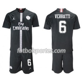 Camisetas Paris Saint Germain Verratti 6 Jordan Negro Niño Tercera Equipacion 2018/2019